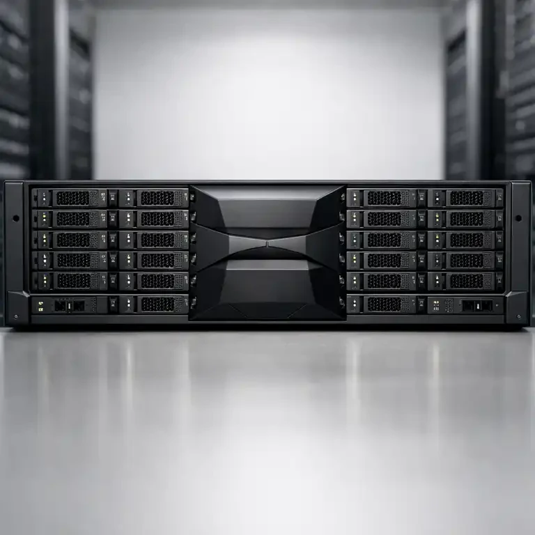 ذخیره‌ساز سازمانی Dell PowerMax 2500 با طراحی رک‌مونت و پنل جلویی در دیتاسنتر مدرن
