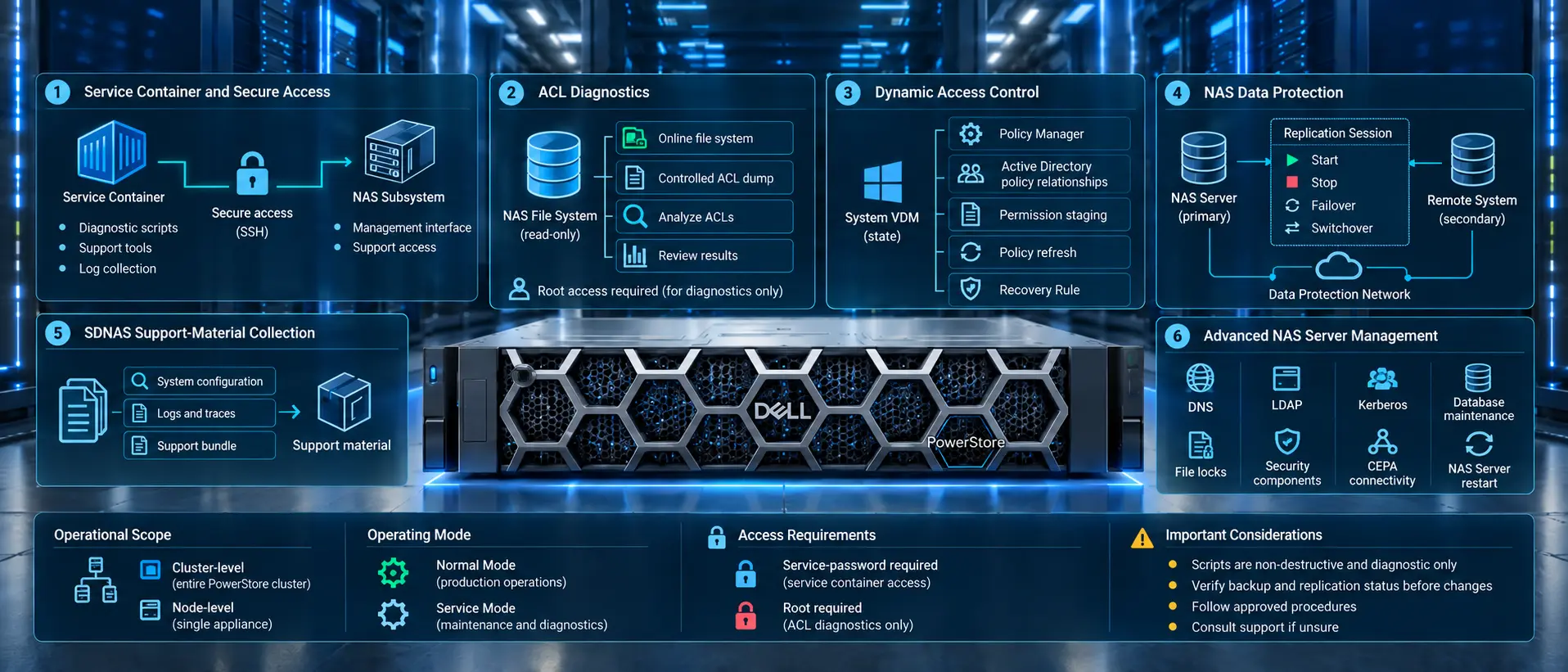 مدیریت NAS Service Scripts، ACL، Dynamic Access Control و Data Protection در Dell PowerStore